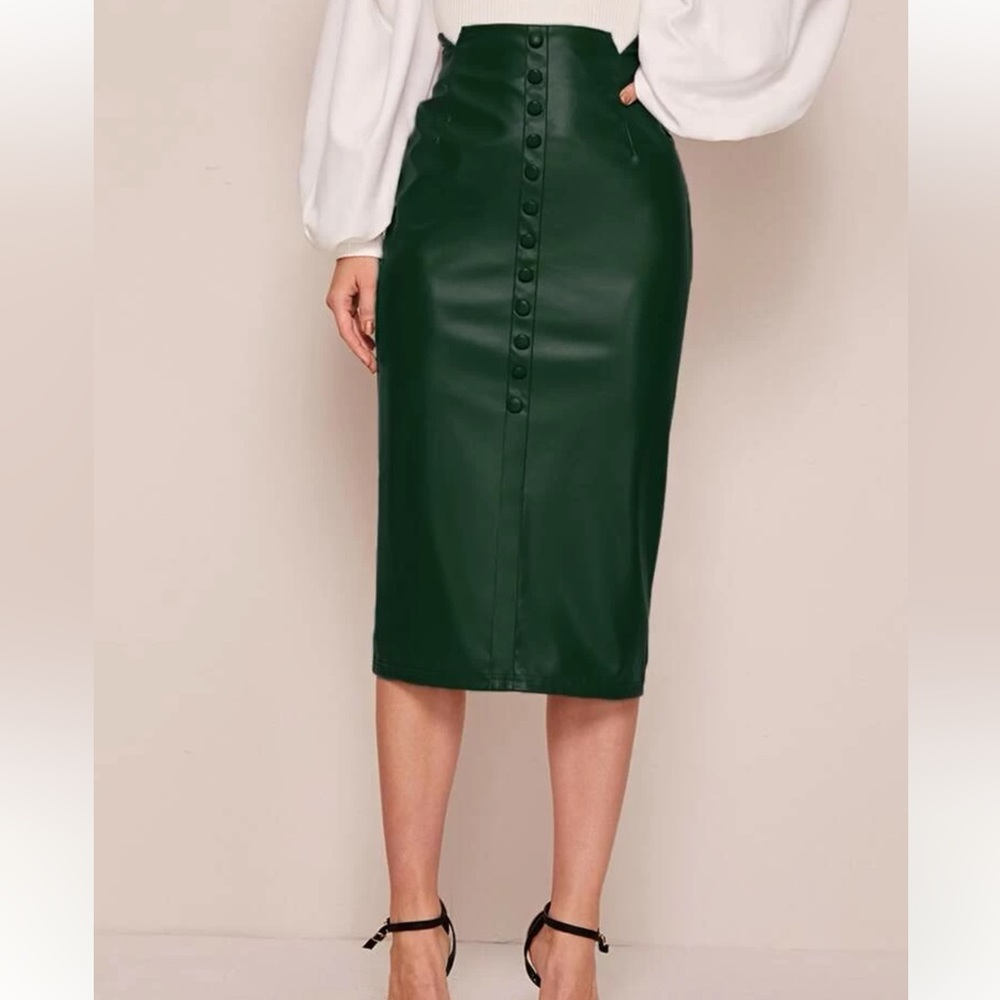 High waisted Dark Green Lethear Skirt